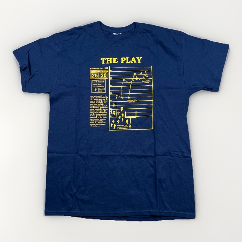 VTG CAL x Stanford T-Shirt L Stanford FAMOUS "The Play" Football Game 1982 Blue